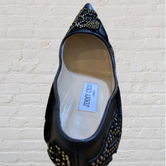 NEW JIMMY CHOO -- Stiletto Heels, Black, "Abel," Leather w/Gold Studs, Evening - Picture 11 of 15